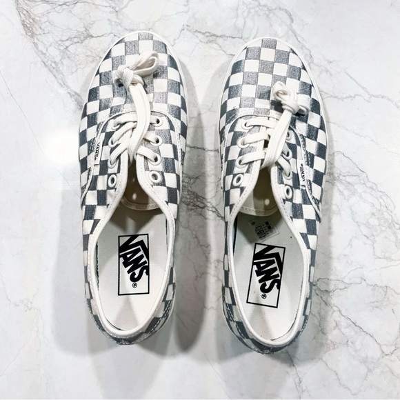 Vans Shoes - Classic Vans checkerboard platform sneakers in white and gray metallic.